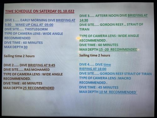 Diving Schedule Day 1