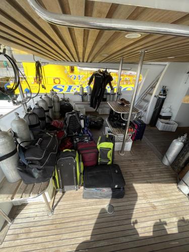 Boat with everyone's gear ready to go